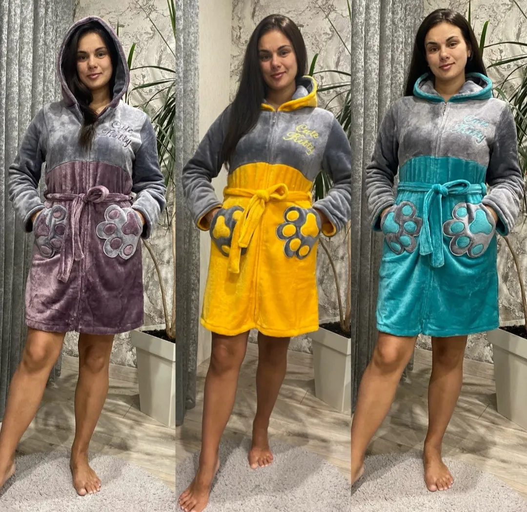 Жіночий махровий халат на змійці, короткий